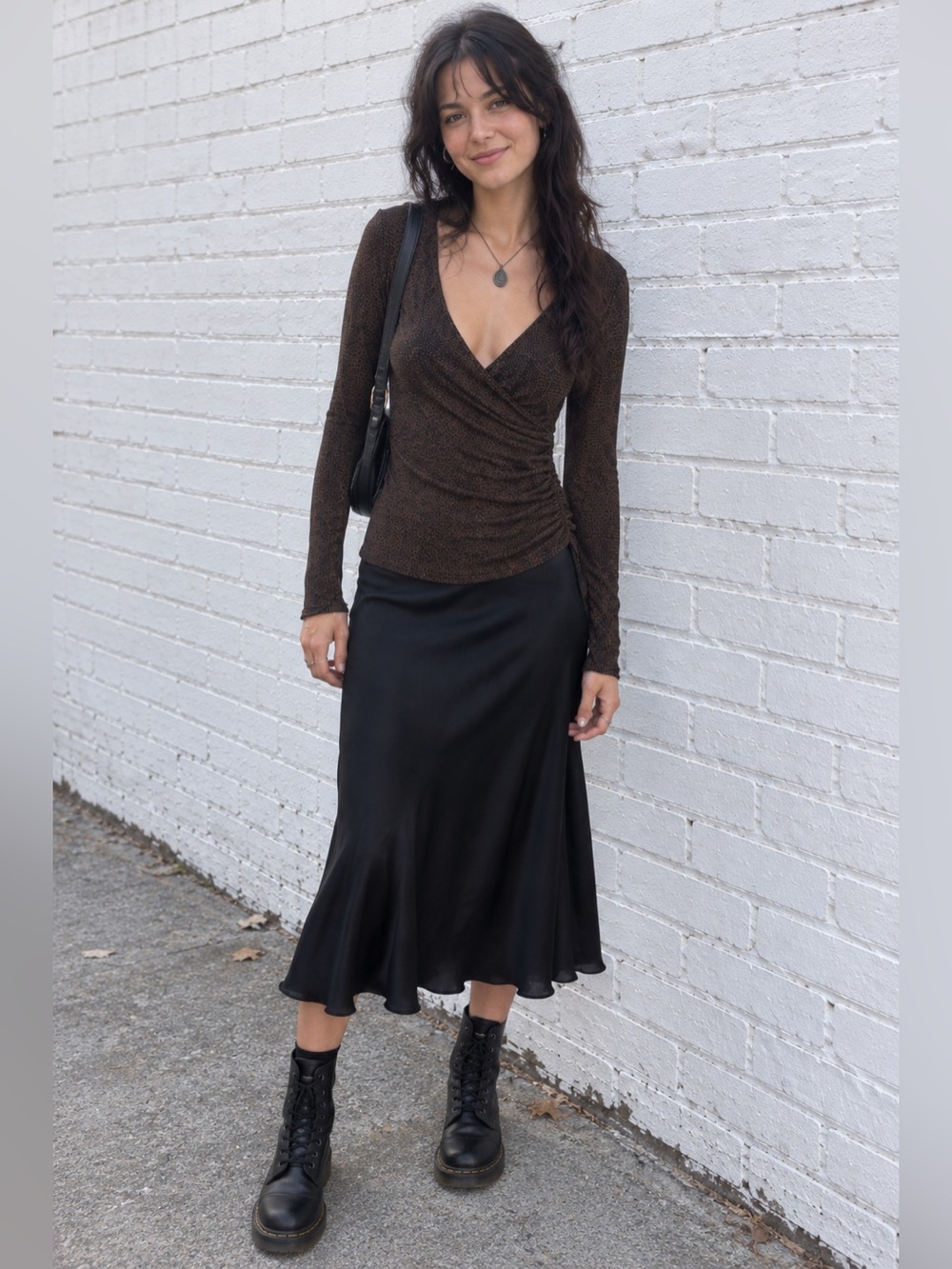 Vintage Womens size Medium Brown Wrap Top Y2K Whimsigoth Grunge Goth Long Sleeve